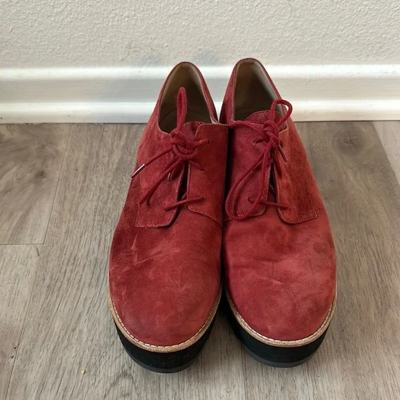Eileen Fisher Eddy Red Suede Platform Oxfords - Picture 5 of 7